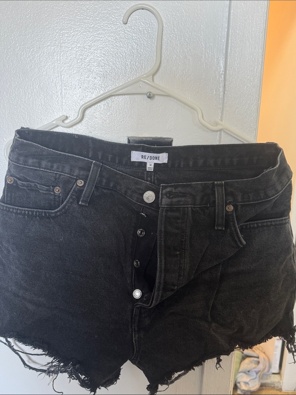 Re/Done Black Frayed Denim Cutoff Shorts worn once